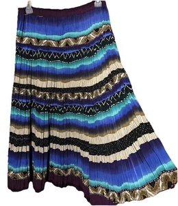 Coldwater Creek Skirt M Silky Artsy Boho Hippie Festival Elastic Waist Pleated - Picture 1 of 4