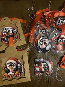 Set Of 10 Acrylic Christmas Penguin Ornaments - Picture 1 of 4