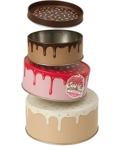 Cake Storage Tin - Round Biscuit Tins Stackable Nesting Kitchen Set - Metal C... - Picture 1 of 7