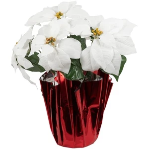 Northlight 14.5" White Artificial Christmas Poinsettia with Red Wrapped Base - Picture 1 of 6