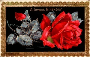 Postal de gel dorado de cumpleaños con marco de encaje rosa en oro - Imagen 1 de 2