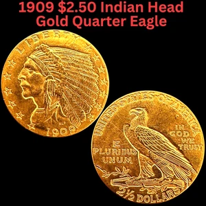 1909 2 1/2 DOLLAR  INDIAN HEAD QUARTER EAGLE GOLD COIN - Picture 1 of 4