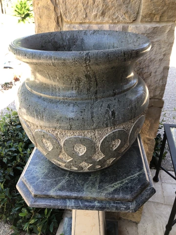 Marble Garden Urn Planter and Pedestal, Heavy And Impressive Cover