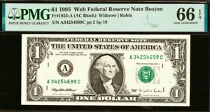 1995 $1 Federal Reserve Note PMG 66EPQ popular wanted Boston Web note Fr 1923-A - Picture 1 of 2
