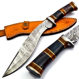 Handmade Damascus Heavy Duty KUKRI Knife Sharp Blade, With Leather Sheath 38cm - Picture 1 of 5