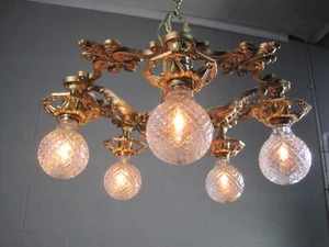 Antique 5 Light Chandelier 1930`s Restored Refinished Rewired Great Details - Picture 1 of 13