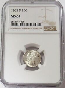 1905 S SILVER USA BARBER DIME NGC MINT STATE 62
