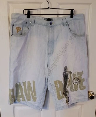 Mens Raw Blue Nu Realms Streetwear Baggy Hip Hop Jean Shorts Size 42 Jorts - Image 1 of 4