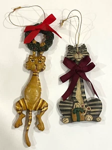 PAAR Vintage Kurt Adler KATZE Ornamente ORANGE & GRAU TABBIES primitive Volkskunst - Bild 1 von 11