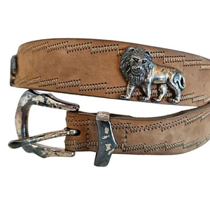Brighton Size 30 Leather Belt Safari Silver Animal Studs Tan Vintage Antique Loo - Picture 1 of 10