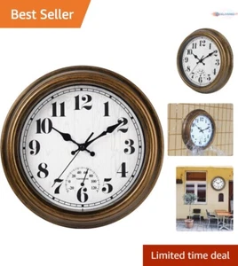 12 Inch Retro Waterproof Wall Clock Bronze Silent Non-Ticking Indoor Outdoor ... - Picture 1 of 10