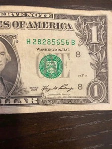 2006 series a $1 Bill With Rare Serial Number 28-28-56-56 - Picture 1 of 3