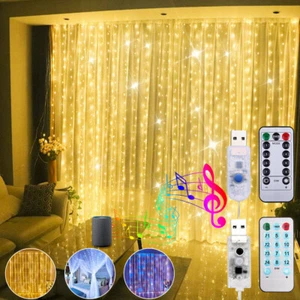 300 LED Curtain Fairy Lights Music String Light With Remote Xmas Party Wedding - Picture 1 of 27