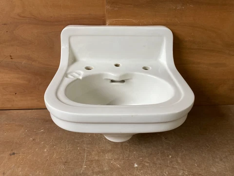 Antique Extra Heavy Vitreous China 21" Half Round Vtg Wall Sink Set Prop 21-23E Cover