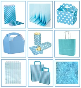 Light Baby Blue ~ Gift Bags ~ Spotty & Stripe Candy Sweet Bag ~ Party Supplies  - Picture 1 of 10