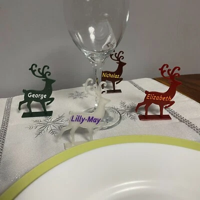 6 Pack Name Place Card Christmas Table Settings Decoration Reindeer Xmas Stand - Image 1 of 4