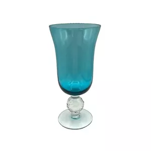 Copa de vidrio azul aguamarina artesanal vintage con vástago texturizado transparente y base transparente - Imagen 1 de 3