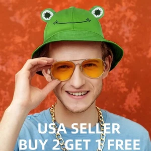 Frog Bucket Hat Green Unisex Adult One Size 22" Inside Headband 2.5" Brim Fun - Picture 1 of 8