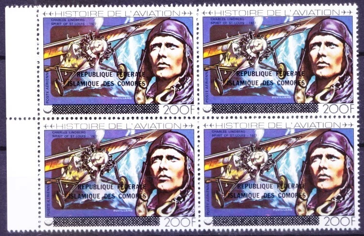 Comoros 1978 MNH OVP Blk, Charles Lindberg, Aviation, 3600 miles non stop flight - Image 1 of 1