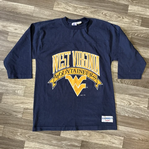 Vintage West Virginia Mountaineers Jersey Style Shirt; Men’s Large; Logo 7 Blue Cover