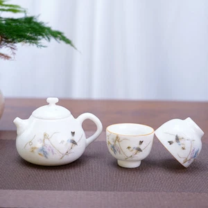 One Pot + 2 Cups Ruyao Craft Crackle Glaze Porcelain Tea Pot Ball Shaped Infuser - Picture 1 of 11