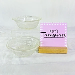 Jeannette SUNBURST HERRINGBONE Laurel Depression Clear Glass Dessert Bowl Set 2 - Picture 1 of 11