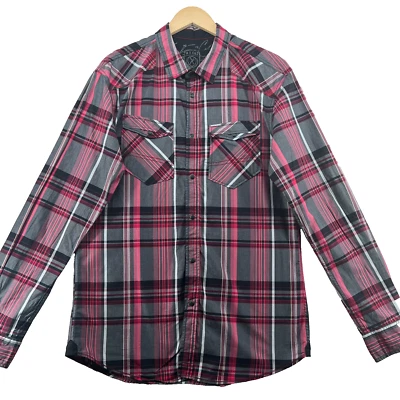 Marc Ecko Men's Size L Black Check Snapped Cotton Long Sleeve Casual Shirt - Image 1 of 4