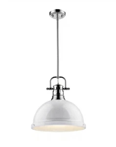 Golden Lighting 3604-L CH-WH Duncan 1-Light Chrome Pendant w/White Metal Shade - Picture 1 of 8