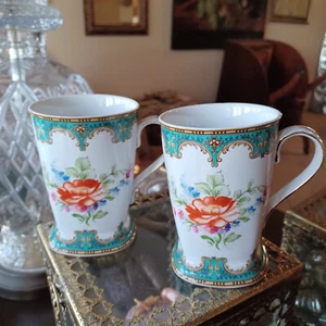 ANTHROPOLOGIE MUG TEACUP COFFEE MUG SET of two PORCELAIN CUP NEW ~ BEAUTIFUL - Picture 1 of 24