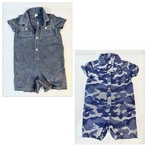 2 Set Lot Bundle - Boys 12-18 Months Button Short Pocket Romper (read for brand) - Picture 1 of 9