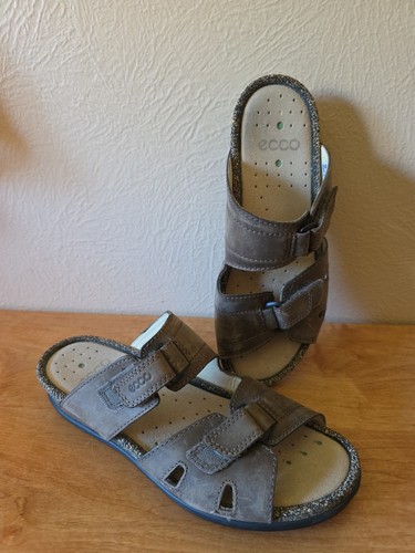 Sandali donna Ecco taglia 9 9 5 40 pelle flat slip on marrone doppio cinturino sughero