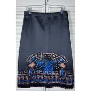 Leon Max Limited Edition Charcoal Colorful Artsy Hem Midi A-Line Skirt Size 10 - Picture 1 of 9