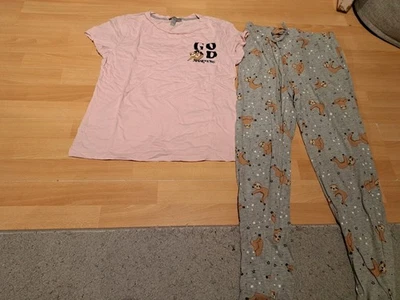 NEW LOOK Womens Pink Grey Sloth Pyjamas Size UK S Vgc - Image 1 of 4