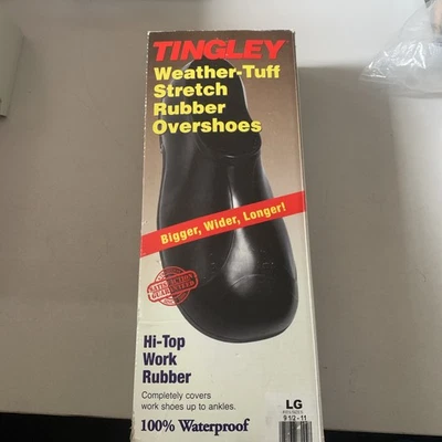 NEW TINGLEY WEATHER TUFF STRETCH BLACK RUBBER OVERSHOES  Lg. 9.5–11 - Image 1 of 4