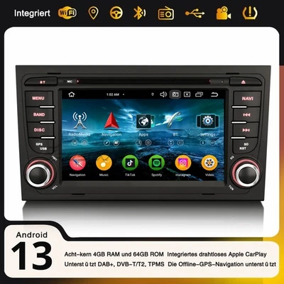CarPlay DAB+ Android 13 Autoradio Navi BT 5.0 Für AUDI A4 S4 RS4 RNS-E SEAT EXEO - Bild 1 von 4