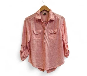 Eyelash Couture S pfirsich rosa 3/4 Ärmel hoch niedrig transparenter Rücken Tunika Top Whiskered - Bild 1 von 7