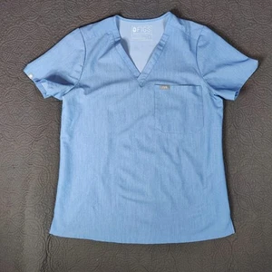 Figs Catarina One Pocket Denim Blue V-Neck Scrub Top Short Sleeve Women's M - Picture 1 of 11