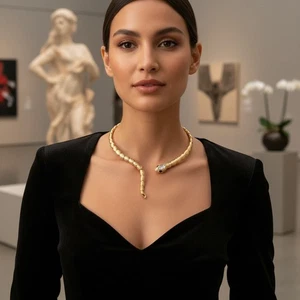 Collar corto de serpiente envolvente de metal color dorado para mujer estilo increíble + pendientes - Imagen 1 de 21