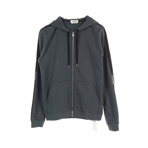 HERMÈS HERMES Felpa con Cappuccio Giacca #L 02 5753 Cotone Nylon Verde Nero