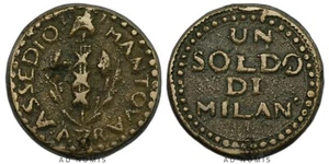 Italie 1 Un soldo di Milan 1799 Siège de Mantoue pièce de monnaie bronze - Imagen 1 de 3