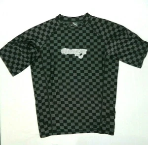 Ripzone Boys L 16 Rashguard Short Sleeve Shirt black gray checkered Swim Water - Picture 1 of 7