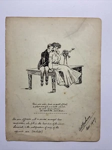 Antique  Vintage original Lady And Gentlemen Ink Drawing Still Life Drawing - Picture 1 of 4