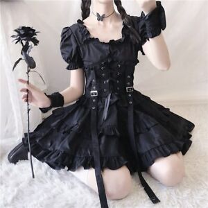 Japanese Lolita Princess Black Gothic Sexy Mini Bad Girl Dress Kawaii High Waist