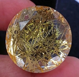 75.70 CT Round Cut Goldan Rutilated Quartz Certified Transparent Loose Gems 25S - Picture 1 of 8