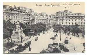 Cartolina Genova Piazza Acquaverde Grand Hótel Colombia Auto Cartolina Postale - Foto 1 di 2