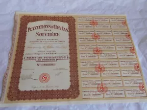 Vintage share certificate Stocks Action bond Rubber plantation saigon 1927 - Picture 1 of 3