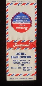 70er Jahre? Lochiel Grain Company Supersweet Feeds Fowler IN Benton Co Streichholzheftchen - Bild 1 von 2