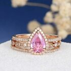4.67Ct Pear Simulated Sapphire Women's Trio Set Ring 14K Rose Gold Plated Silver