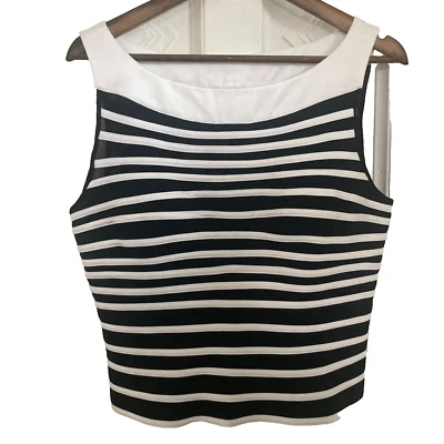 Blusa Samuel Dong Top Talla XL Elegante Y2K Sin Mangas Blanca Negra Rayas Vacaciones Foto 1 de 4