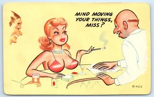 POSTCARD Humor Beautiful Woman Mind Moving Your Things Miss? Bartender Alcohol - Bild 1 von 2